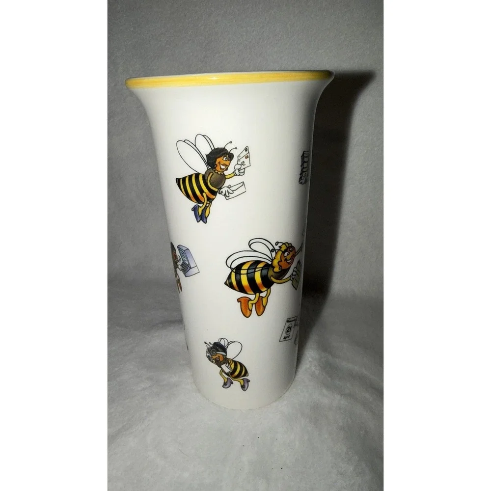 1998 Teleflora Ceramic Flower Vase w/ Cartoon‎ Bees.  